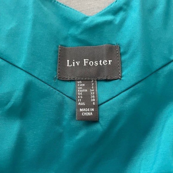 LIV FOSTER JADE Foil Chiffon Metallic Teal Halter Knotted Back Dress Size 2 NWT - Picture 13 of 16